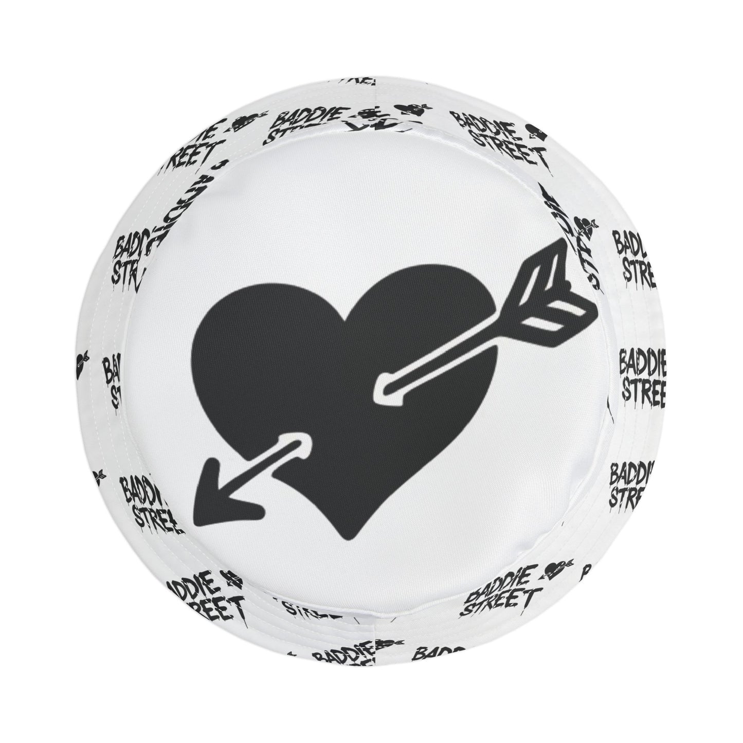 "Baddie Street" Arrow Heart White Bucket Hat