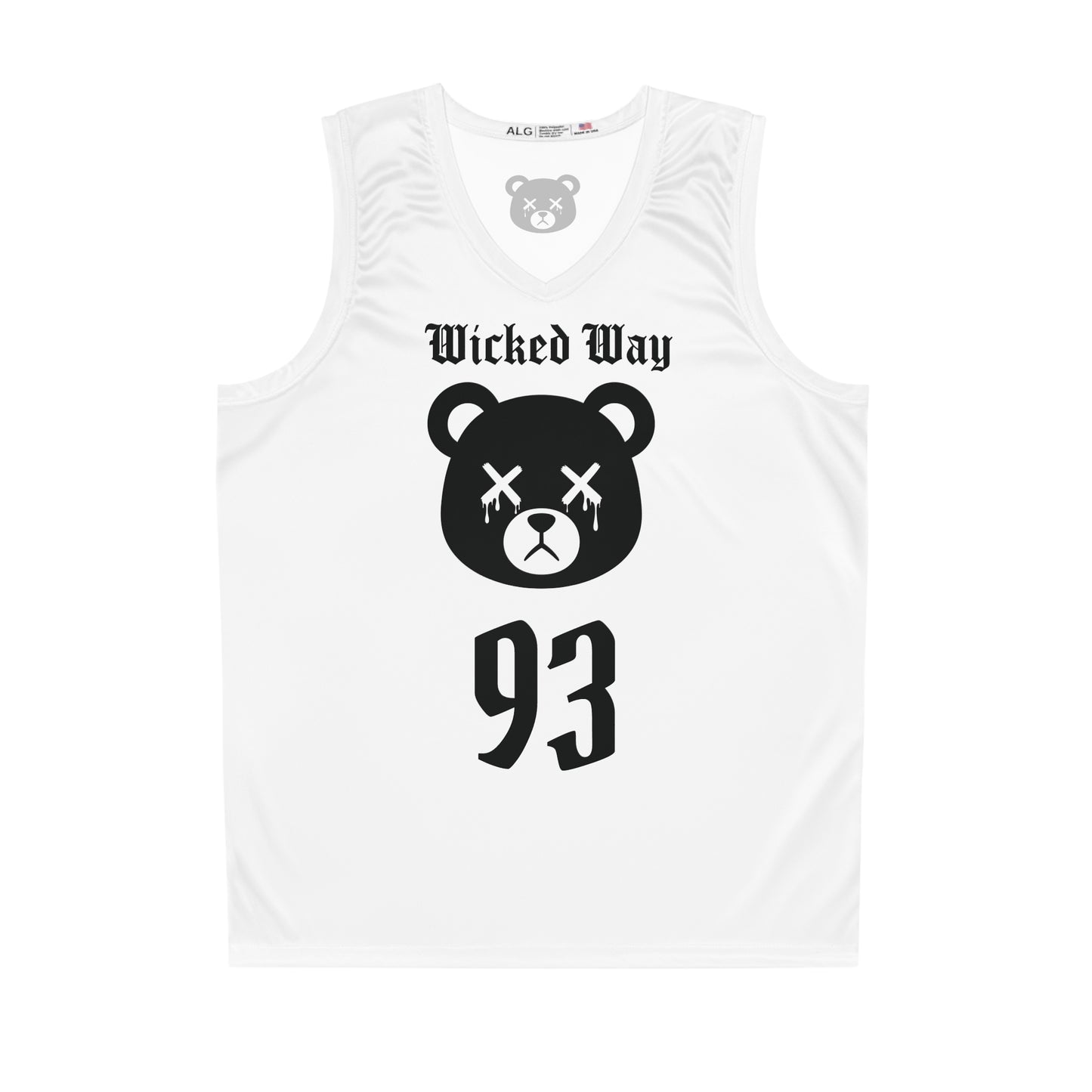 White "Wicked Way" #93 Dead Bear Head Alt. Basketball Jersey