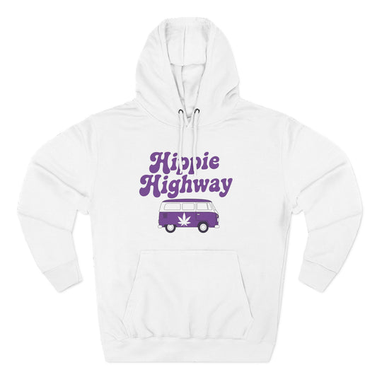 White "Hippie Highway" Purple Haze Bus Fleece Hoodie