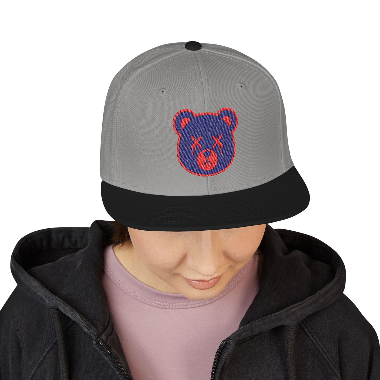 "Wicked Way" Deady Bear Head Blue & Red Snapback