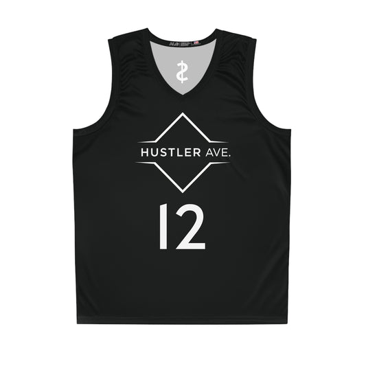 Black "Hustler Ave" #12 Avalanche Motion Alt. Basketball Jersey