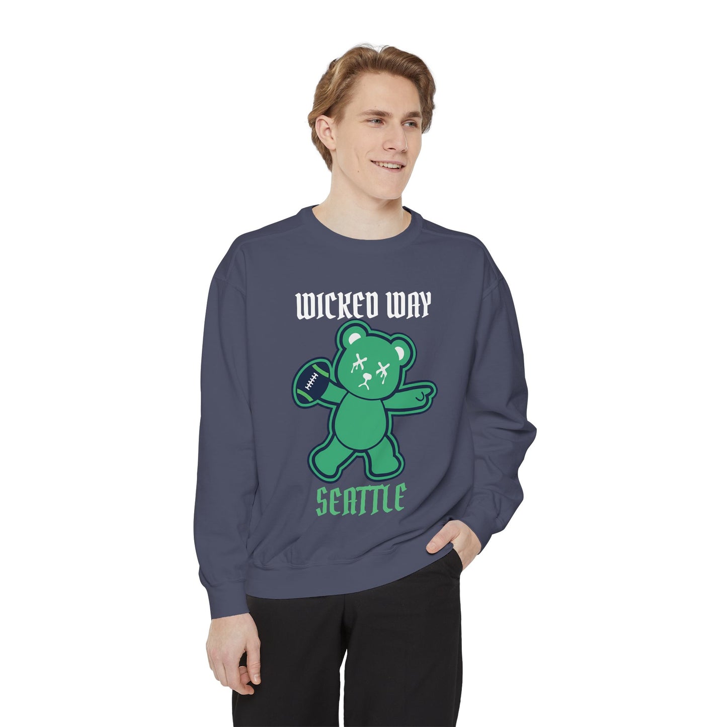 "Wicked Way" Seattle Deady Bear Football Dyed Sweatshirt