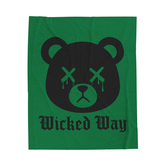 Green "Wicked Way" Dead Bear Head Velveteen Plush Blanket