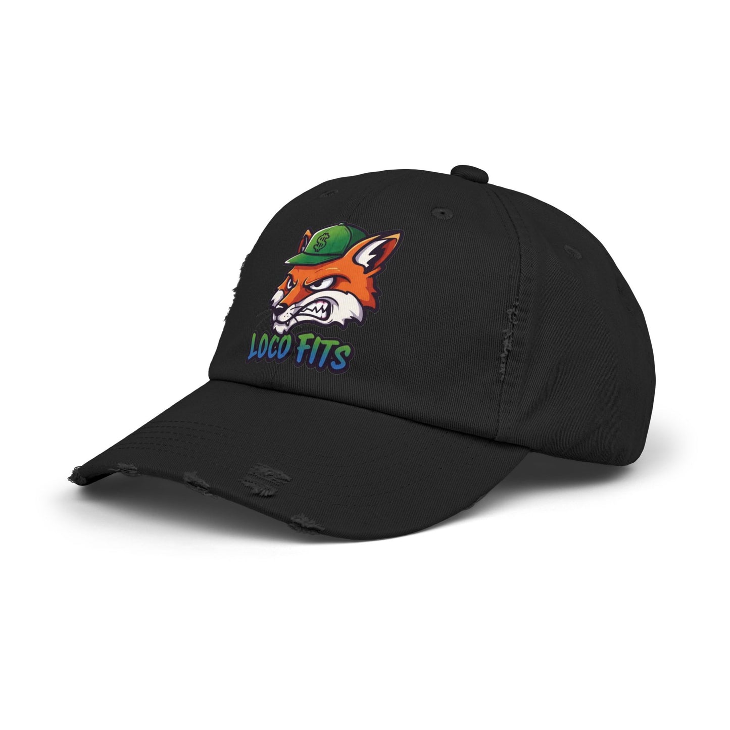 Unisex Distressed Cap with Loco Fox Design - Trendy Hat for Casual Outings