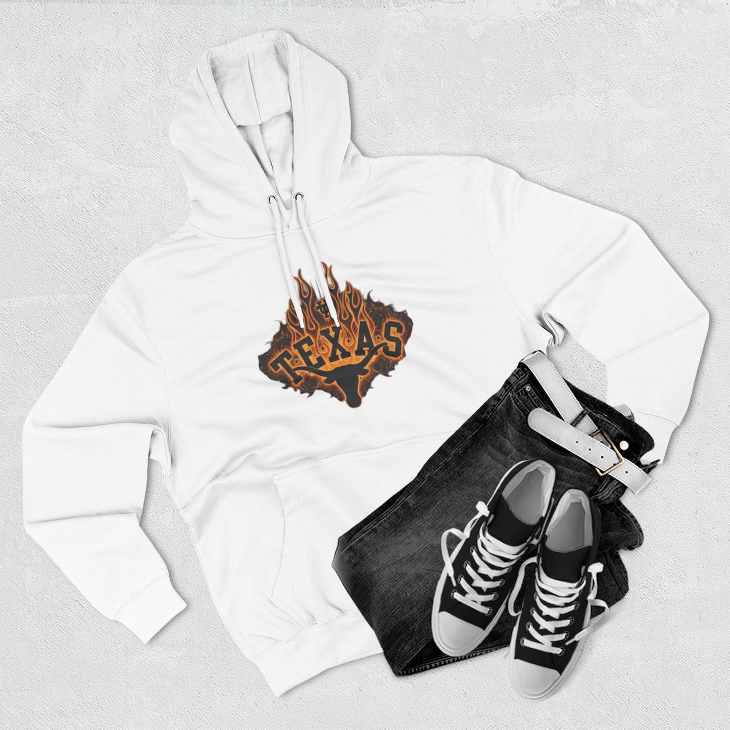 'Texas Firey Longhorn' Three-Panel Fleece Hoodie