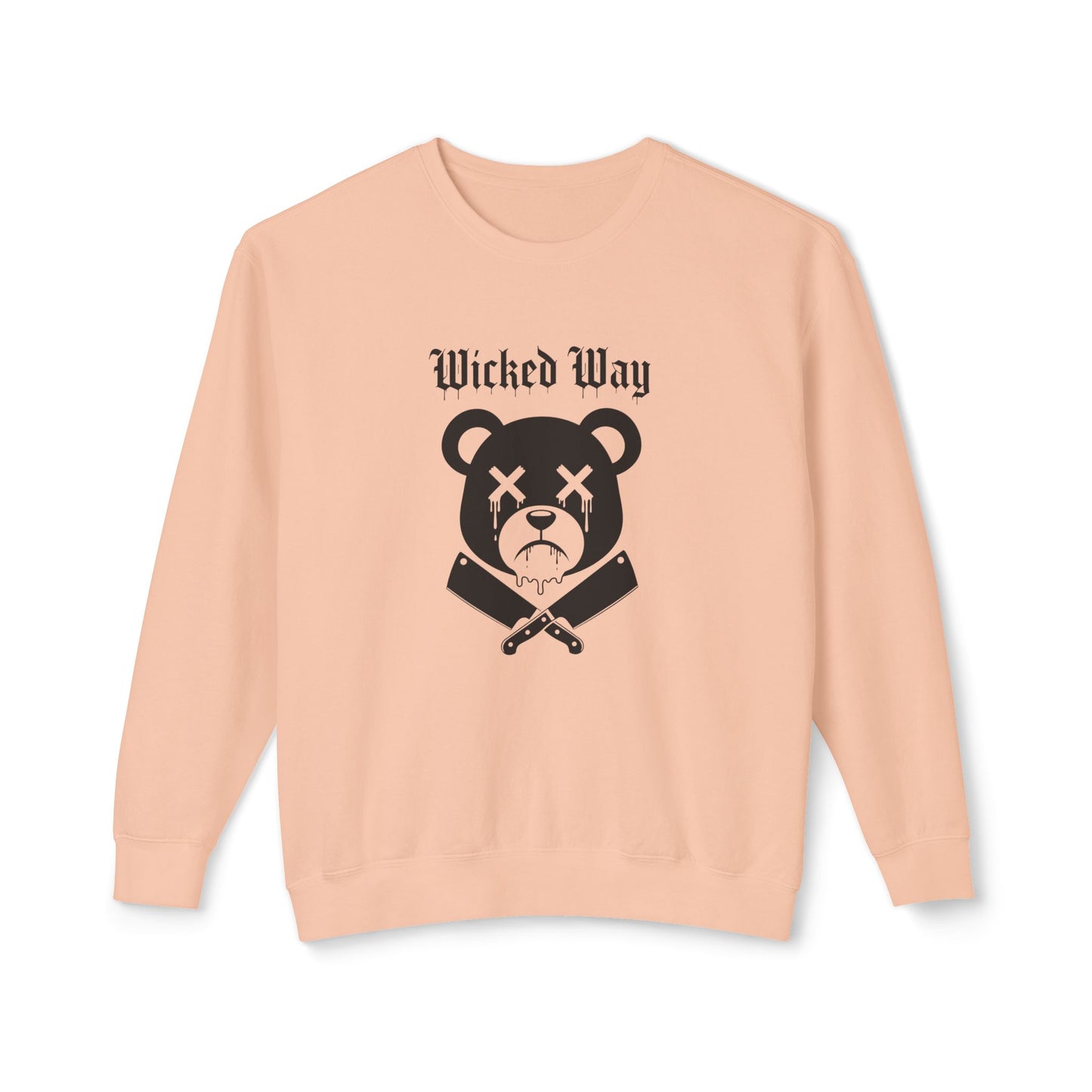 Limited Edition "Wicked Way" Drippy Bear Head Double Butcher Knife Lightweight Crewneck Sweatshirt (Multi Color Options)