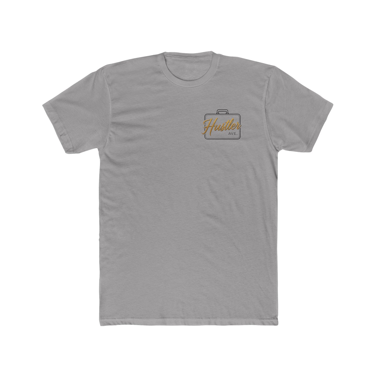 "Hustler Ave" All Business Gold Briefcase Pocket Logo Cotton Crew Tee