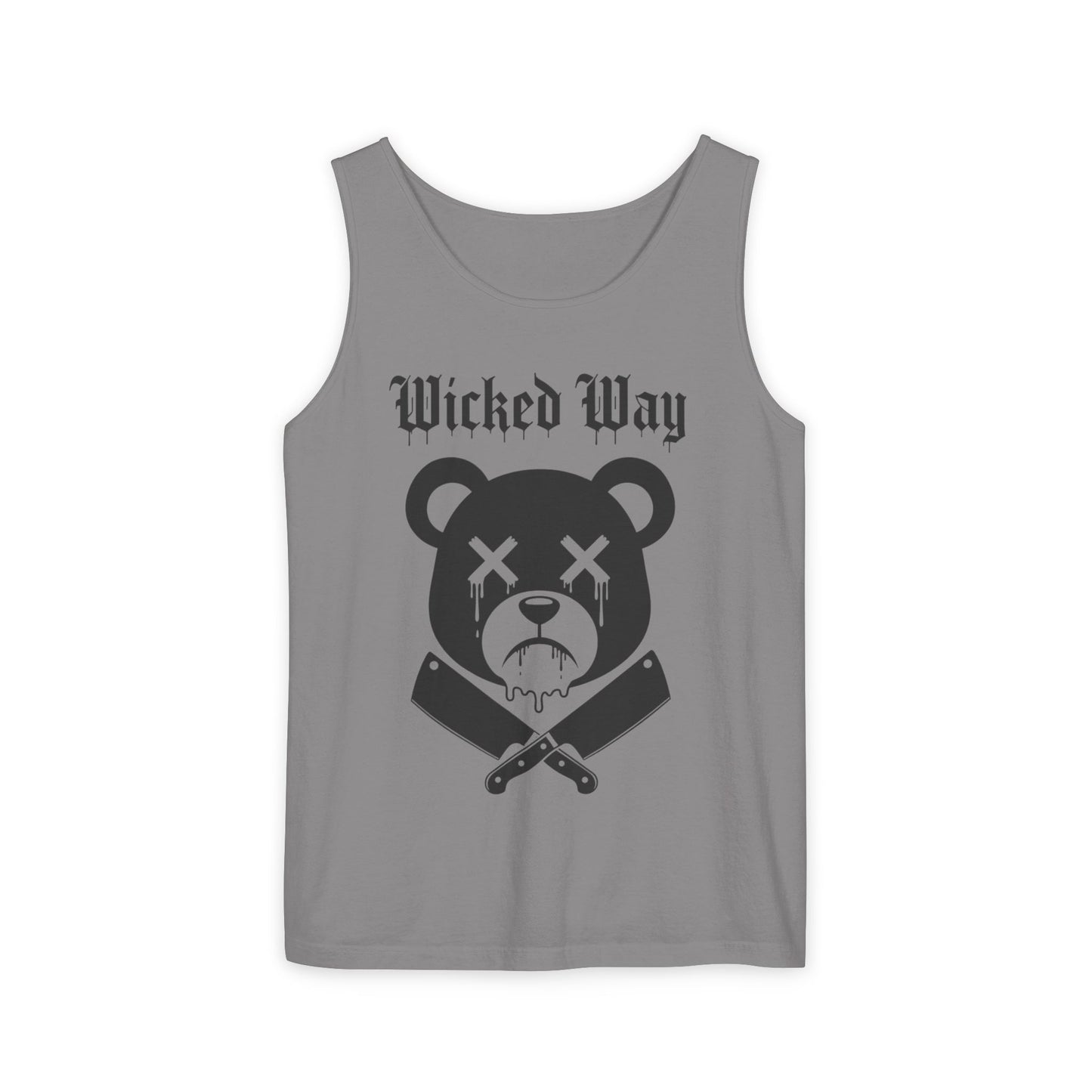 Limited Edition "Wicked Way" Drippy Bear Head Double Butcher Knife Tank Top
