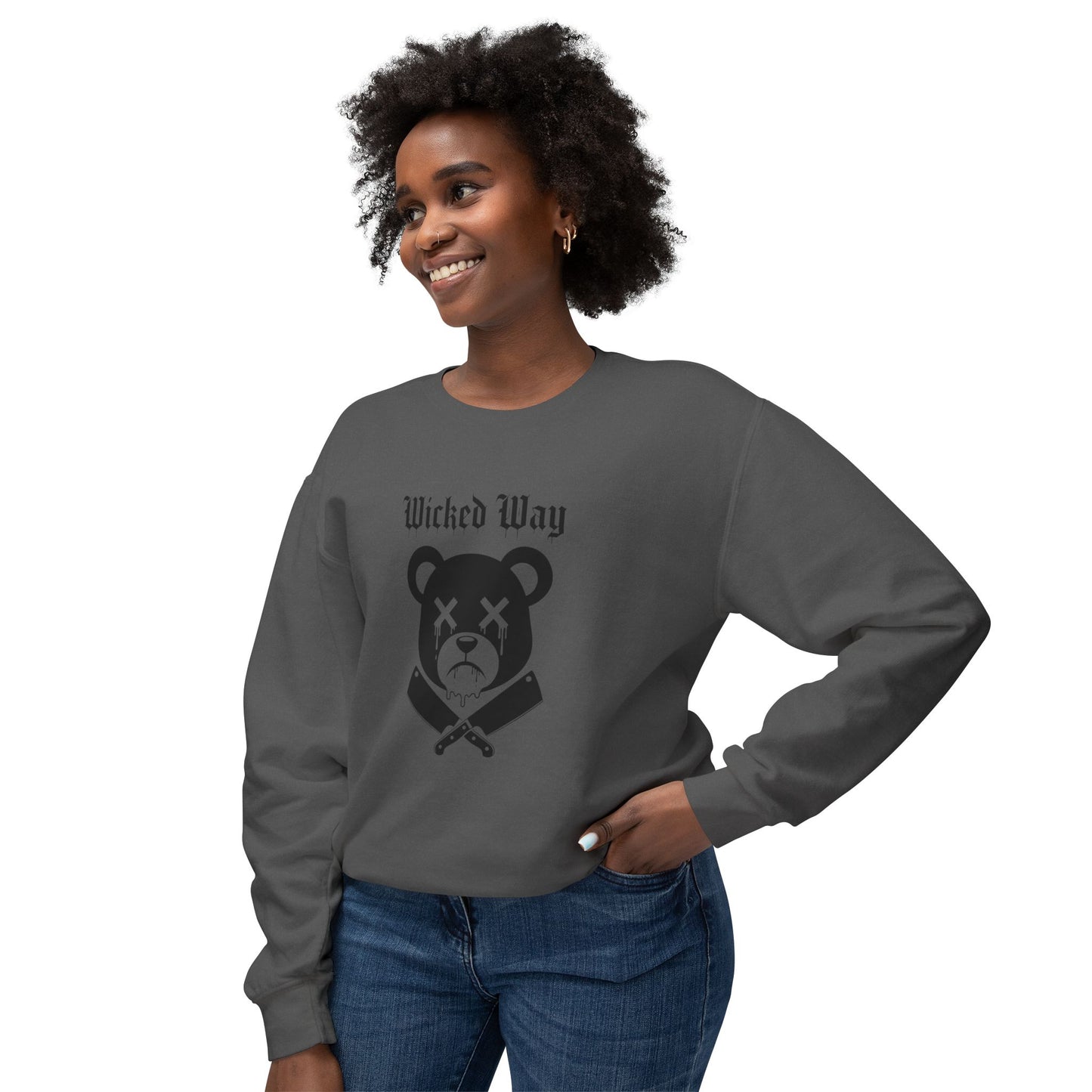 Limited Edition "Wicked Way" Drippy Bear Head Double Butcher Knife Lightweight Crewneck Sweatshirt (Multi Color Options)