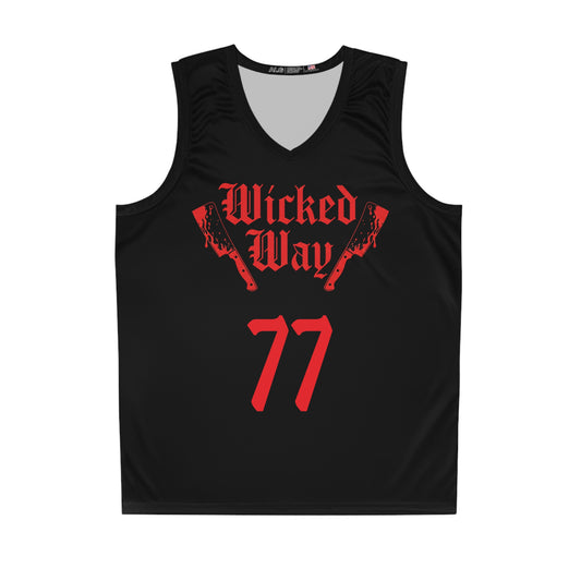 Black & Red "Wicked Way" #77 Double Butcher Knives Basketball Jersey