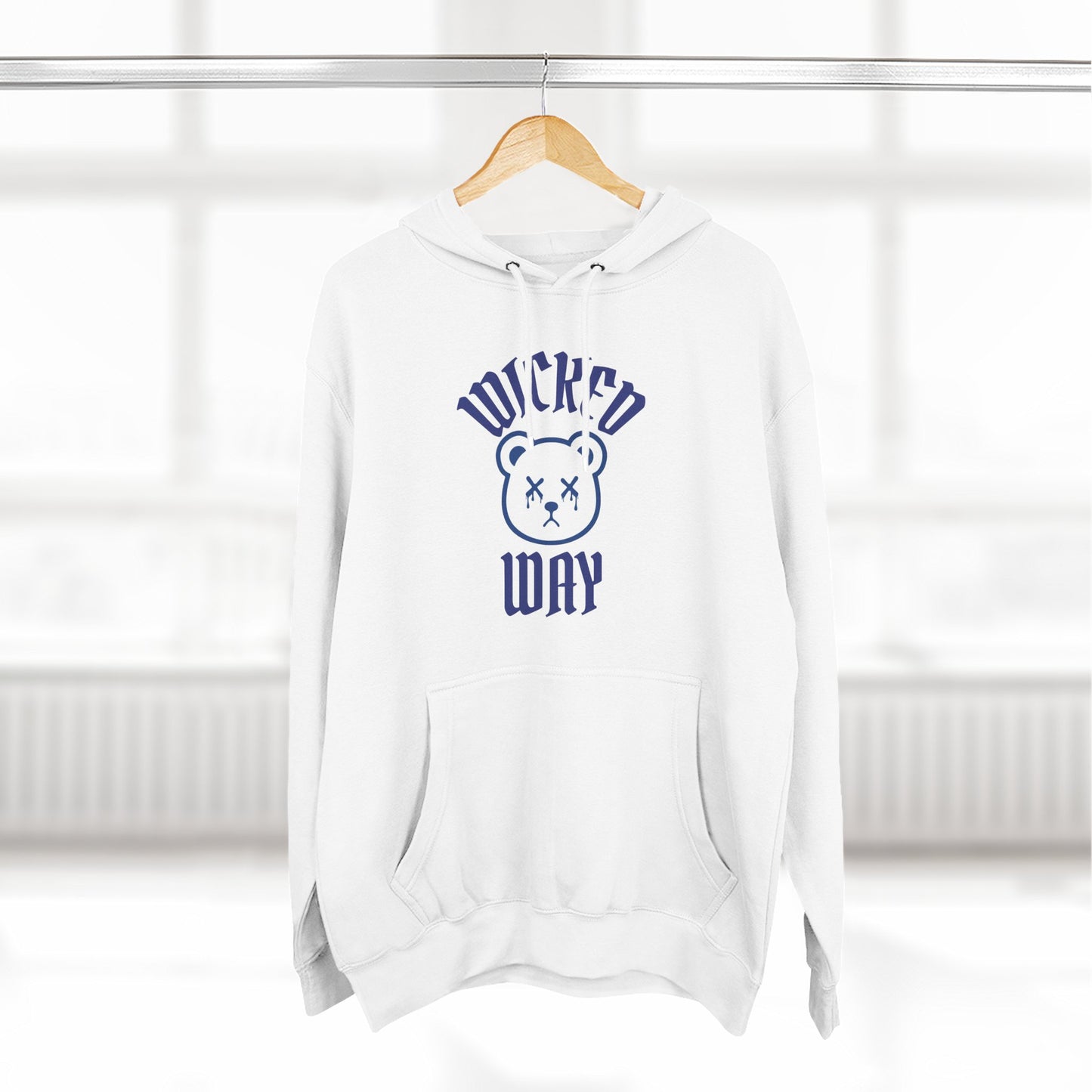 White "Wicked Way" Deady Bear Blue Fleece Hoodie