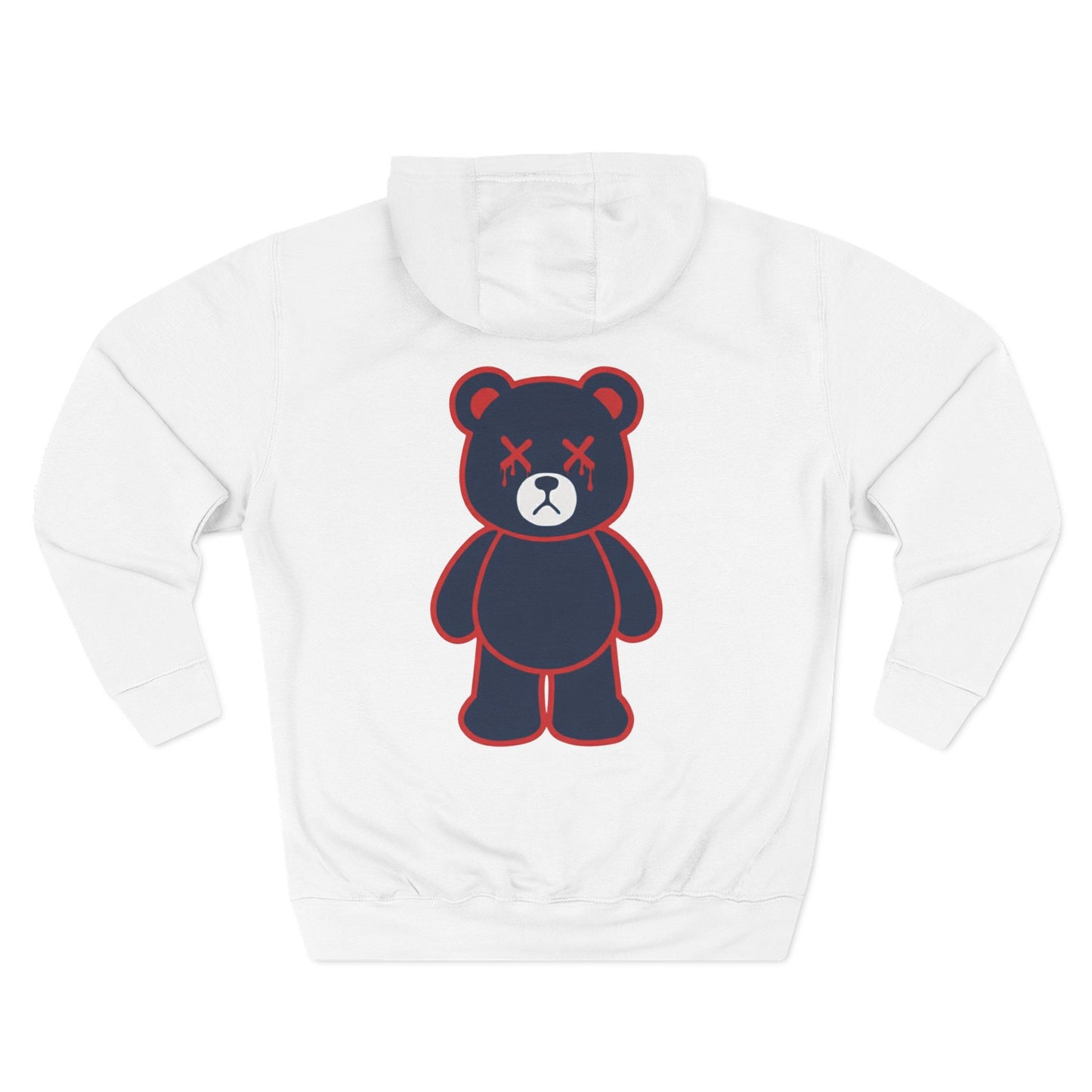 White "Wicked Way" Deady Bear Navy Blue & Red Fleece Hoodie