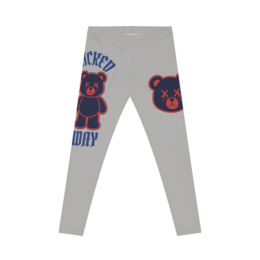 "Wicked Way" Deady Bears Light Grey, Red & Blue Women's Casual Leggings