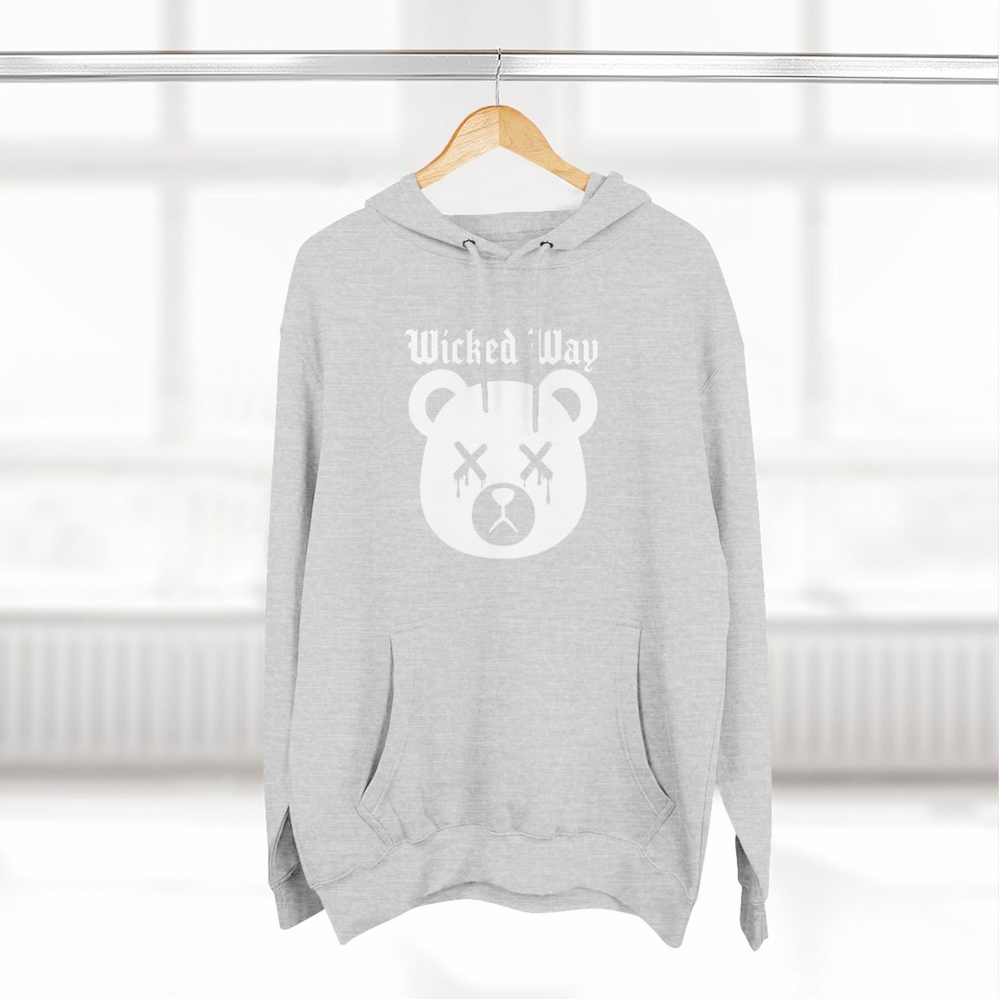 "Wicked Way" Deady Bear Head White Logo Hoodie