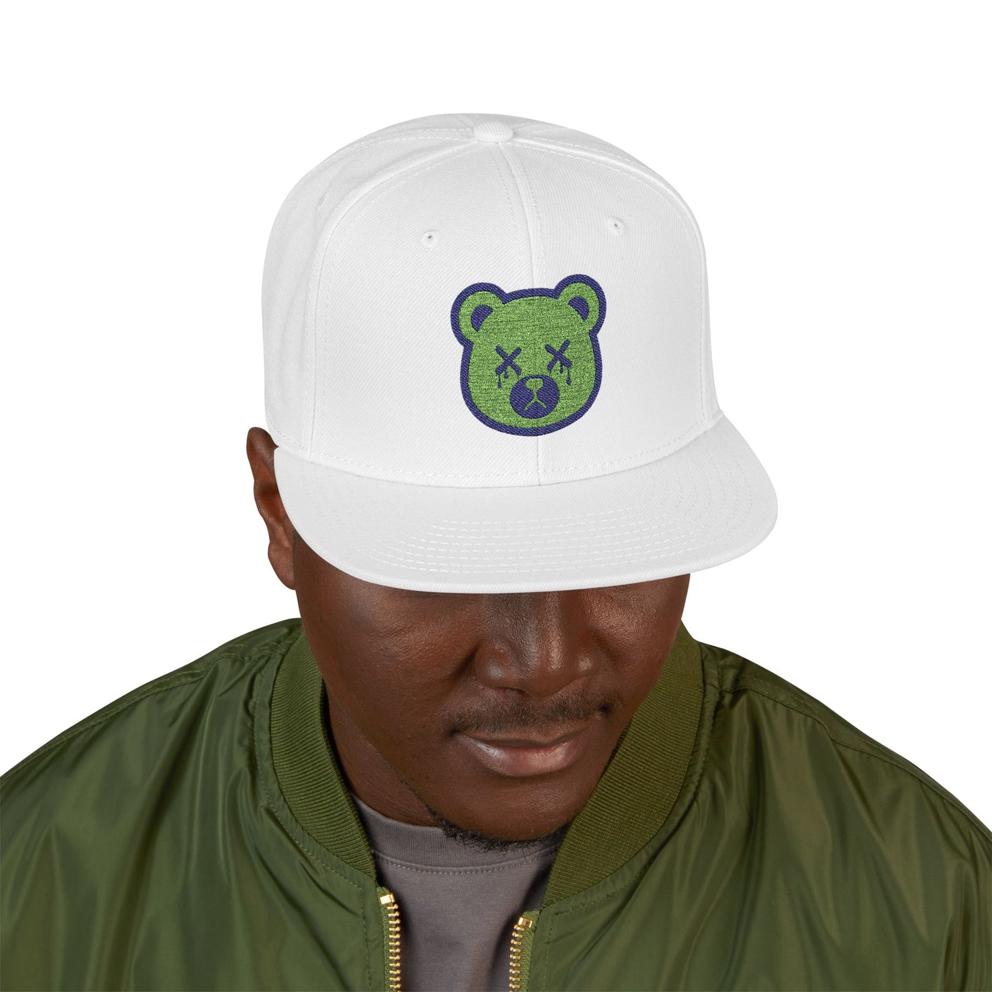 "Wicked Way" Deady Bear Head Green & Blue Snapback