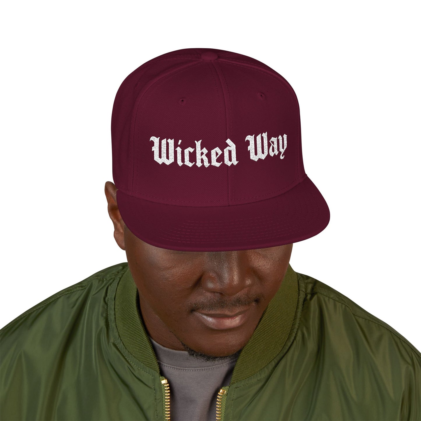 Base "Wicked Way" White Gothic Script Snapback