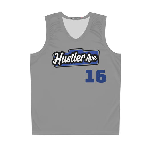 Grey & Blue "Hustler Ave" #16 Alt. Basketball Jersey