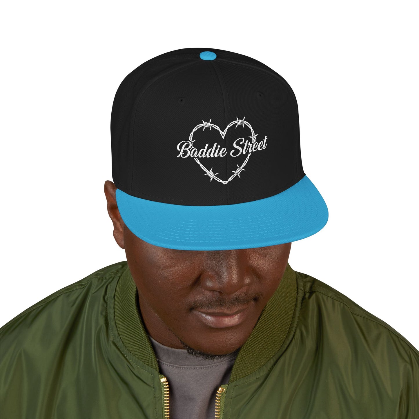"Baddie Street" Heart of Barbed Wire Script Snapback Hat