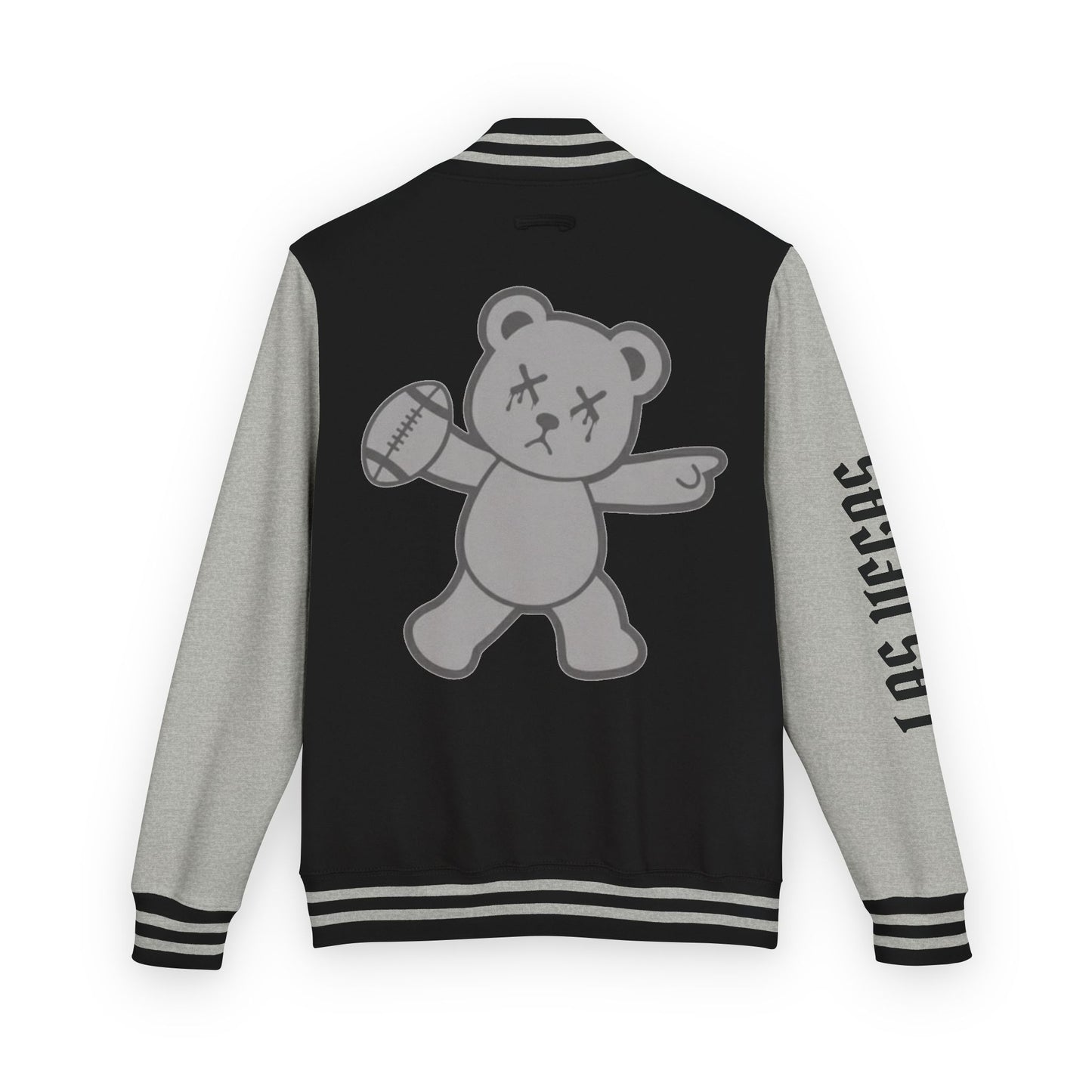 Grey & Black "Wicked Way" Las Vegas Deady Bear Football Heavyweight Letterman Jacket