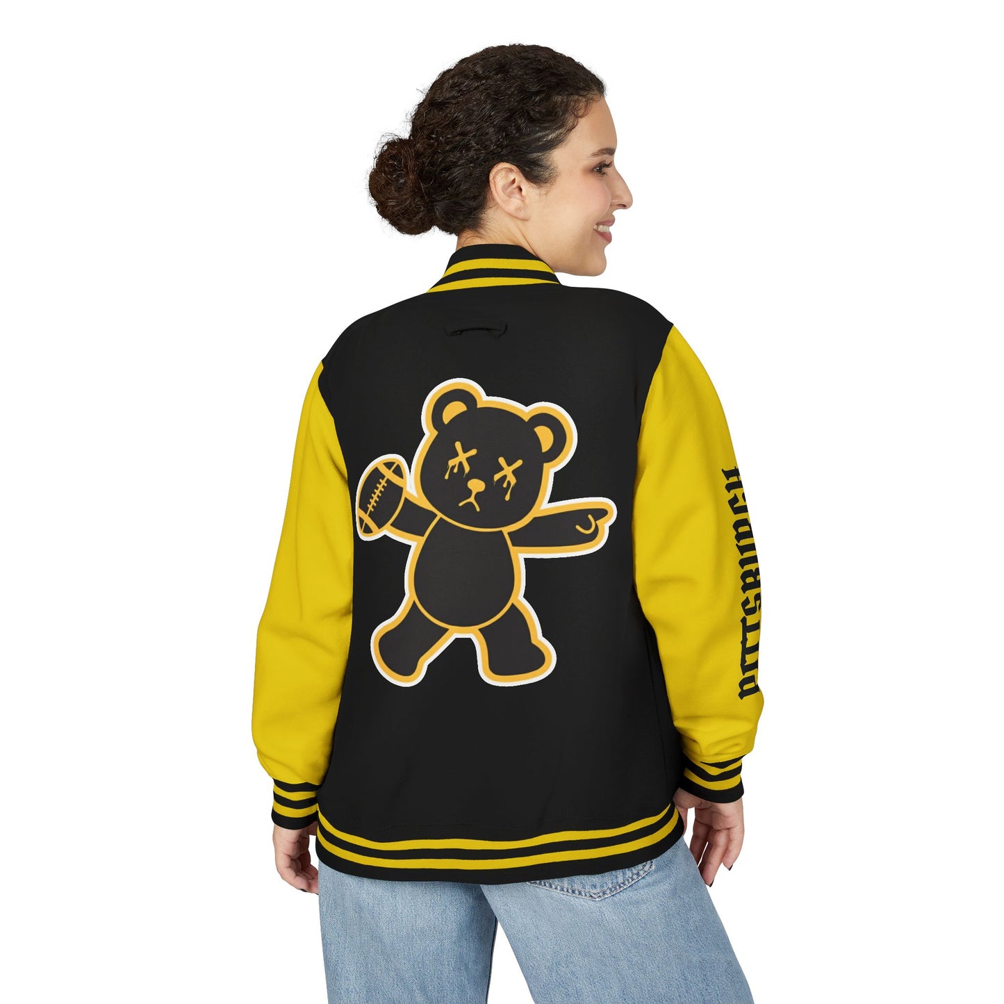 Yellow & Black "Wicked Way" Pittsburgh Deady Bear Football Heavyweight Letterman Jacket