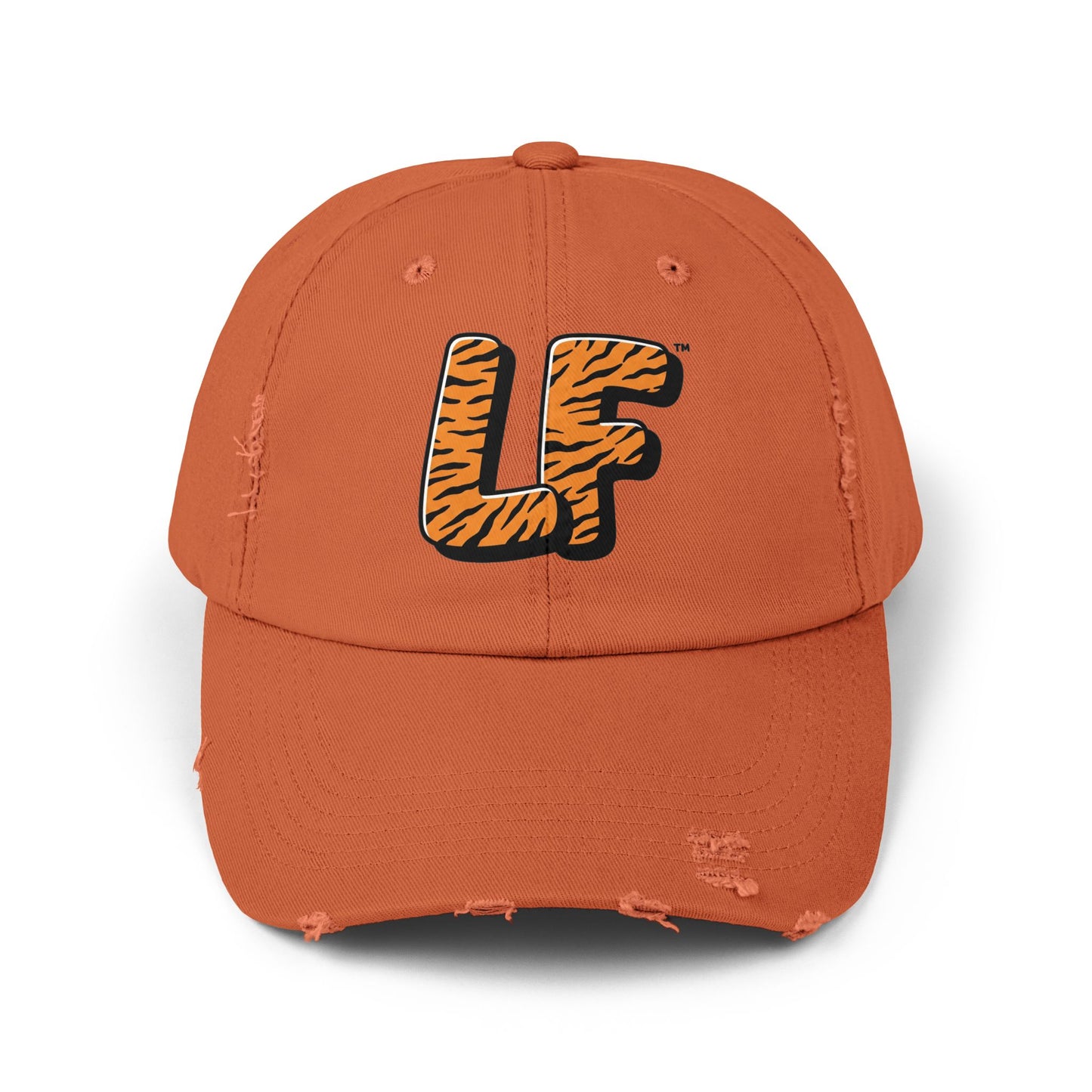 Unisex Distressed Cap with Tiger Print 'LF' Logo - Trendy Casual Hat