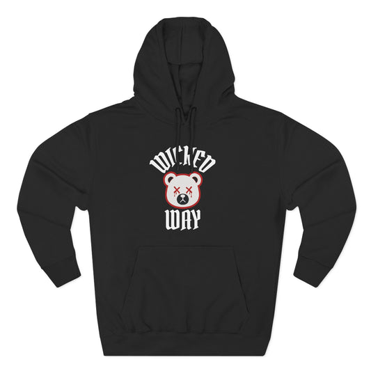 Black "Wicked Way" Deady Bear White & Red Fleece Hoodie