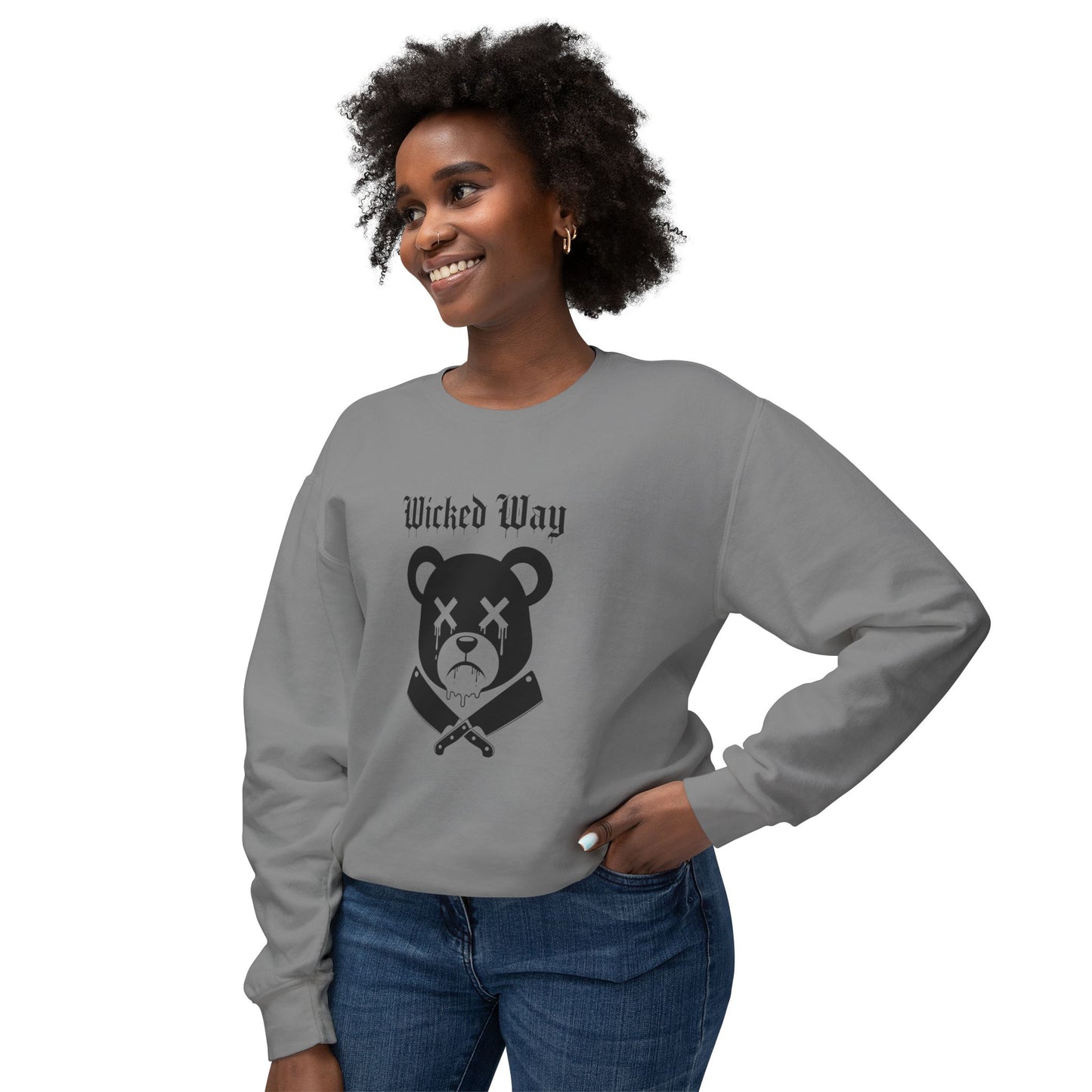 Limited Edition "Wicked Way" Drippy Bear Head Double Butcher Knife Lightweight Crewneck Sweatshirt (Multi Color Options)