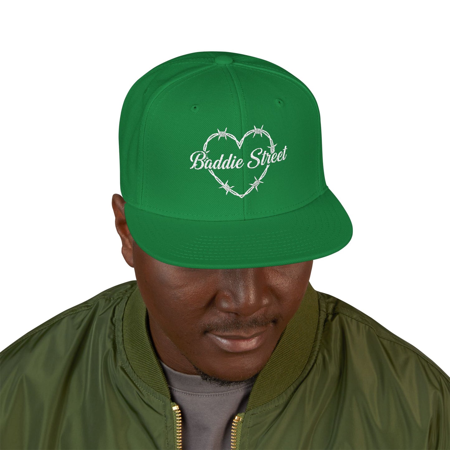 "Baddie Street" Heart of Barbed Wire Script Snapback Hat