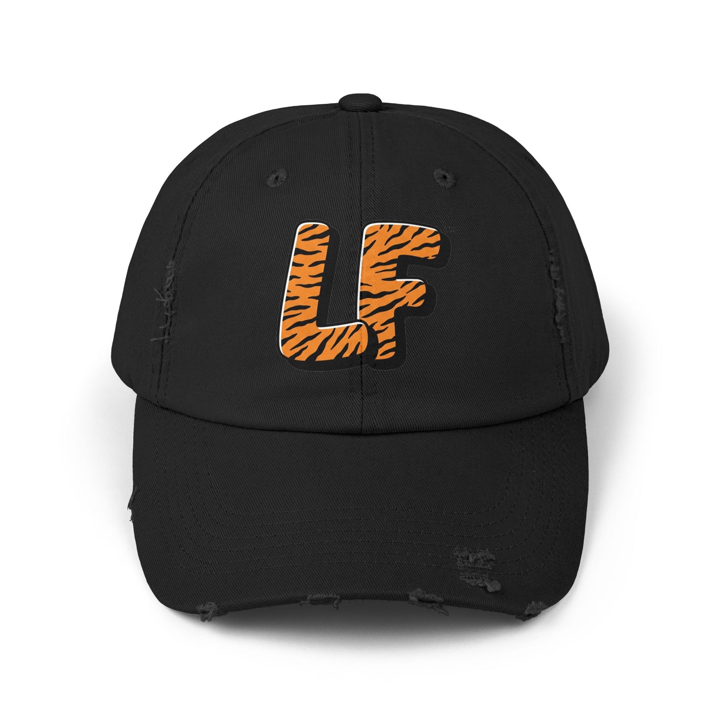 Unisex Distressed Cap with Tiger Print 'LF' Logo - Trendy Casual Hat