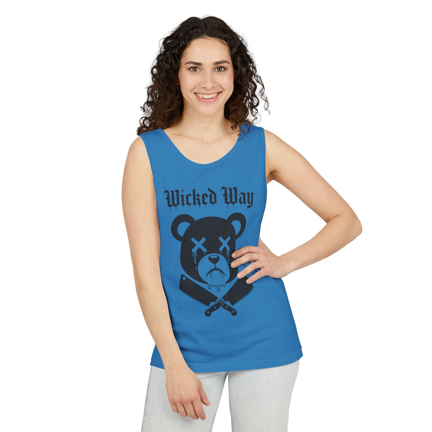Limited Edition "Wicked Way" Drippy Bear Head Double Butcher Knife Tank Top
