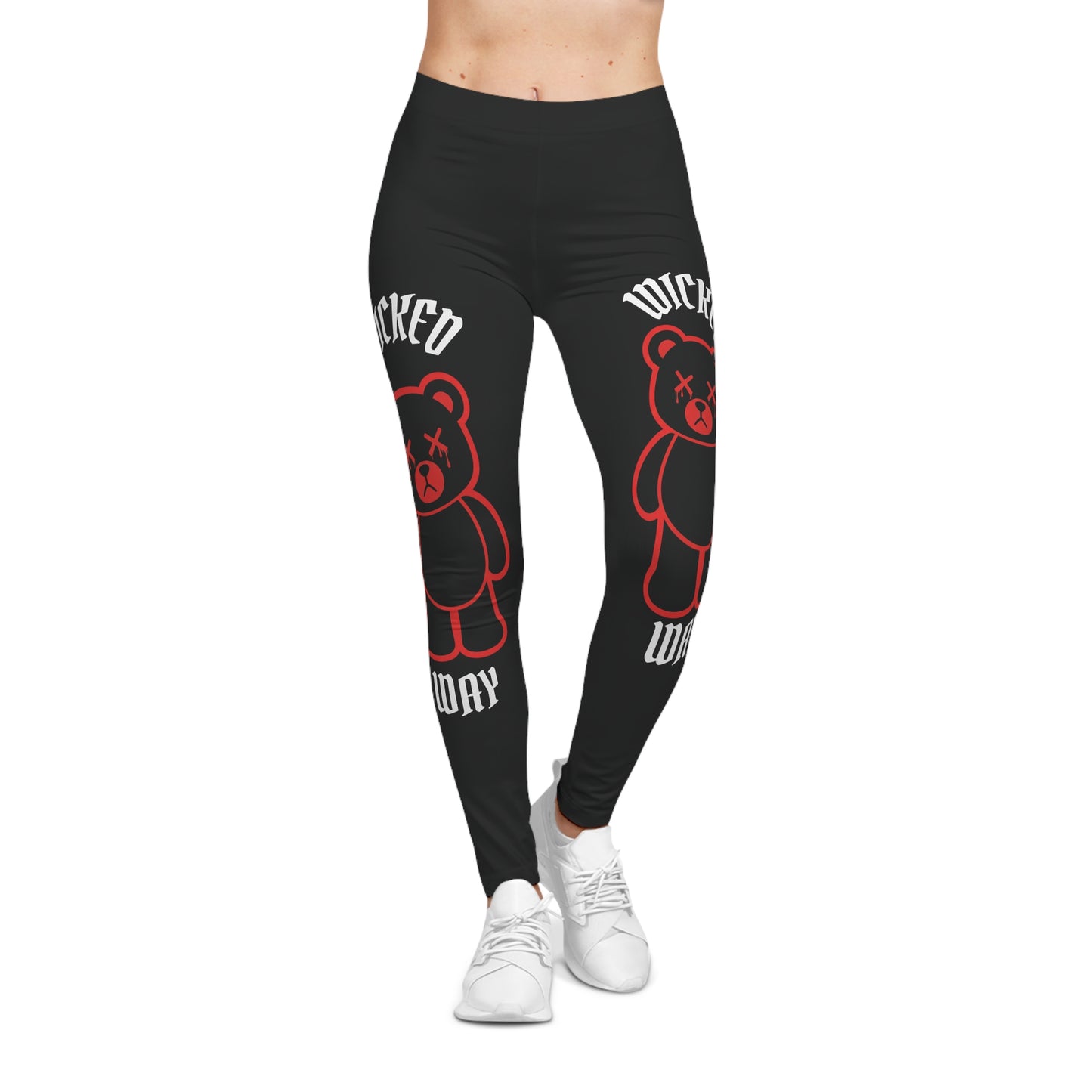 "Wicked Way" Deady Bear Red, White, & Black Women's Casual Leggings