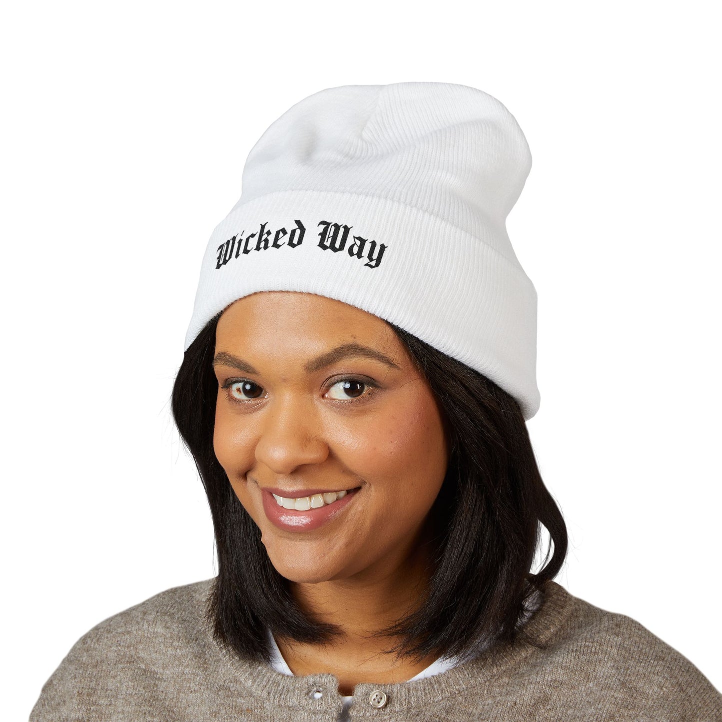"Wicked Way" Black Script Embroidered Beanie (Multi Color Options)