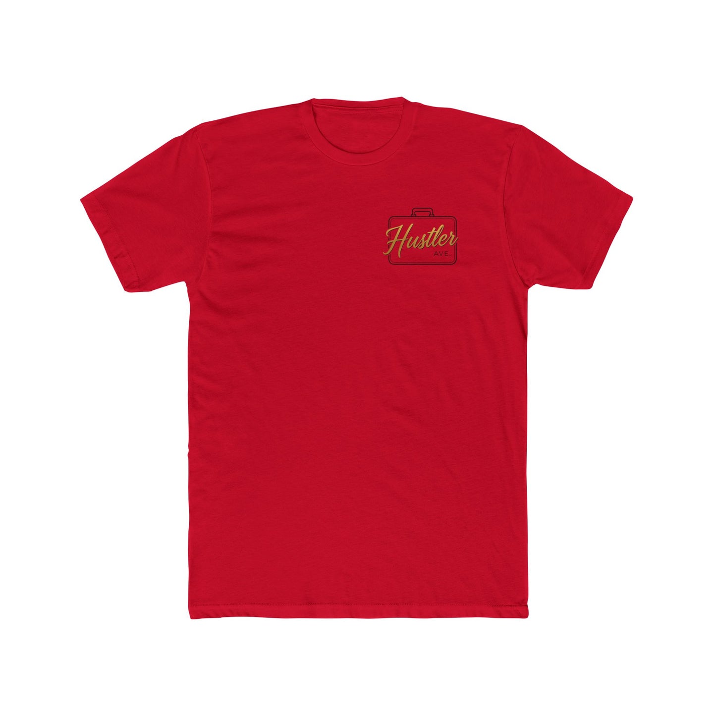 "Hustler Ave" All Business Gold Briefcase Pocket Logo Cotton Crew Tee