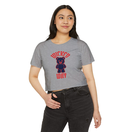 "Wicked Way" Deady Bear Red & Blue Women's Cotton Crop Top