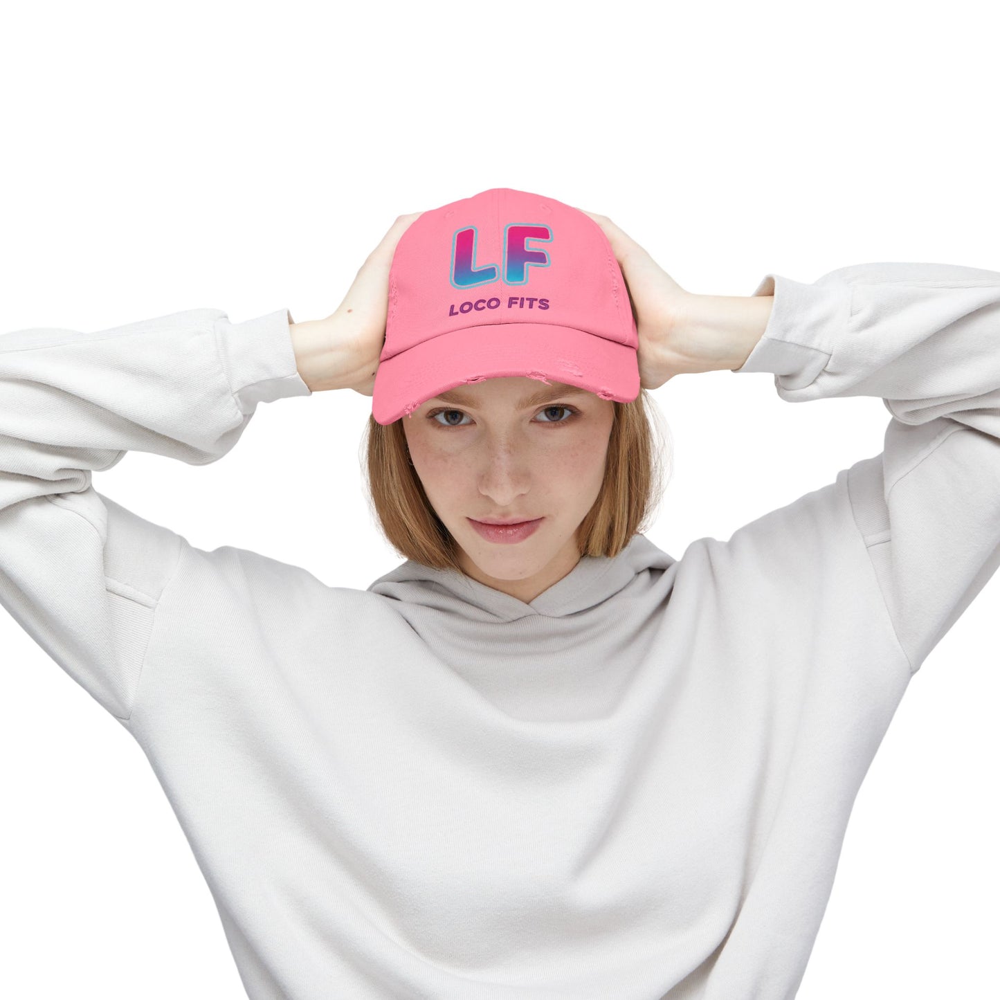 Unisex Distressed Cap - Loco Fits 'LF' Logo - Trendy Casual Hat for Everyday Wear