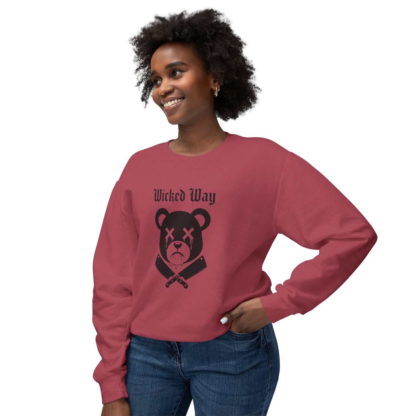 Limited Edition "Wicked Way" Drippy Bear Head Double Butcher Knife Lightweight Crewneck Sweatshirt (Multi Color Options)