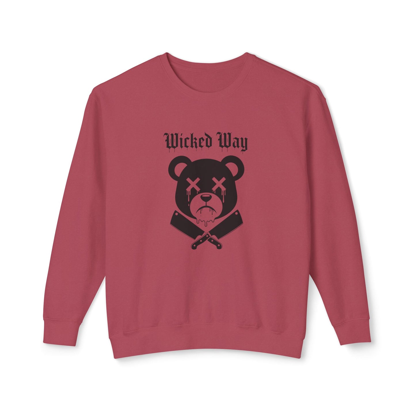 Limited Edition "Wicked Way" Drippy Bear Head Double Butcher Knife Lightweight Crewneck Sweatshirt (Multi Color Options)