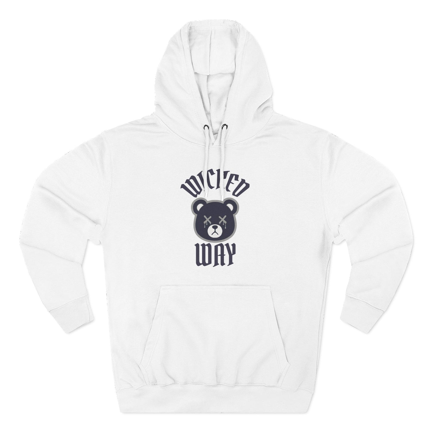 White/Grey "Wicked Way" Deady Bear Navy & Grey Fleece Hoodie