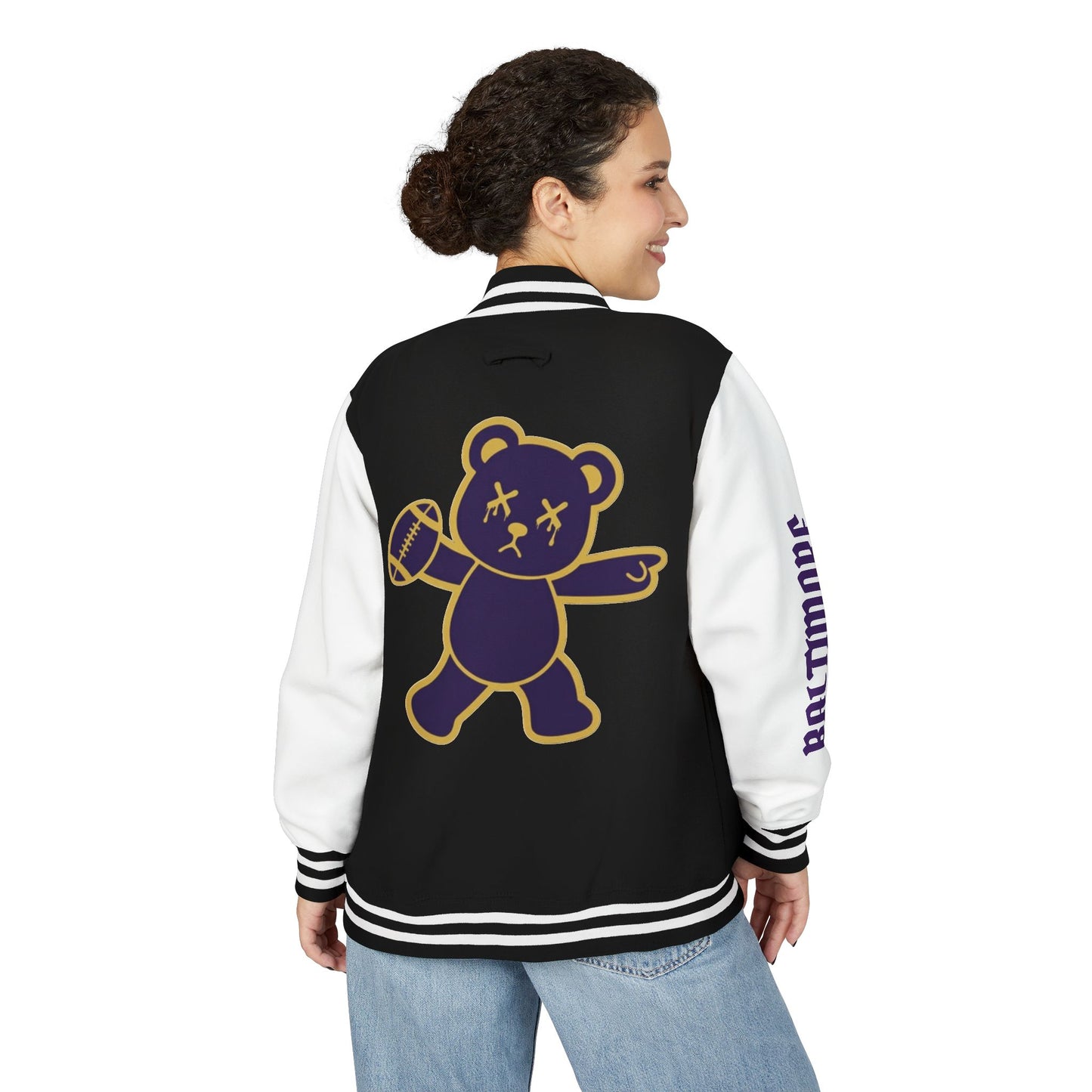 Black & White "Wicked Way" Baltimore Deady Bear Football Heavyweight Letterman Jacket
