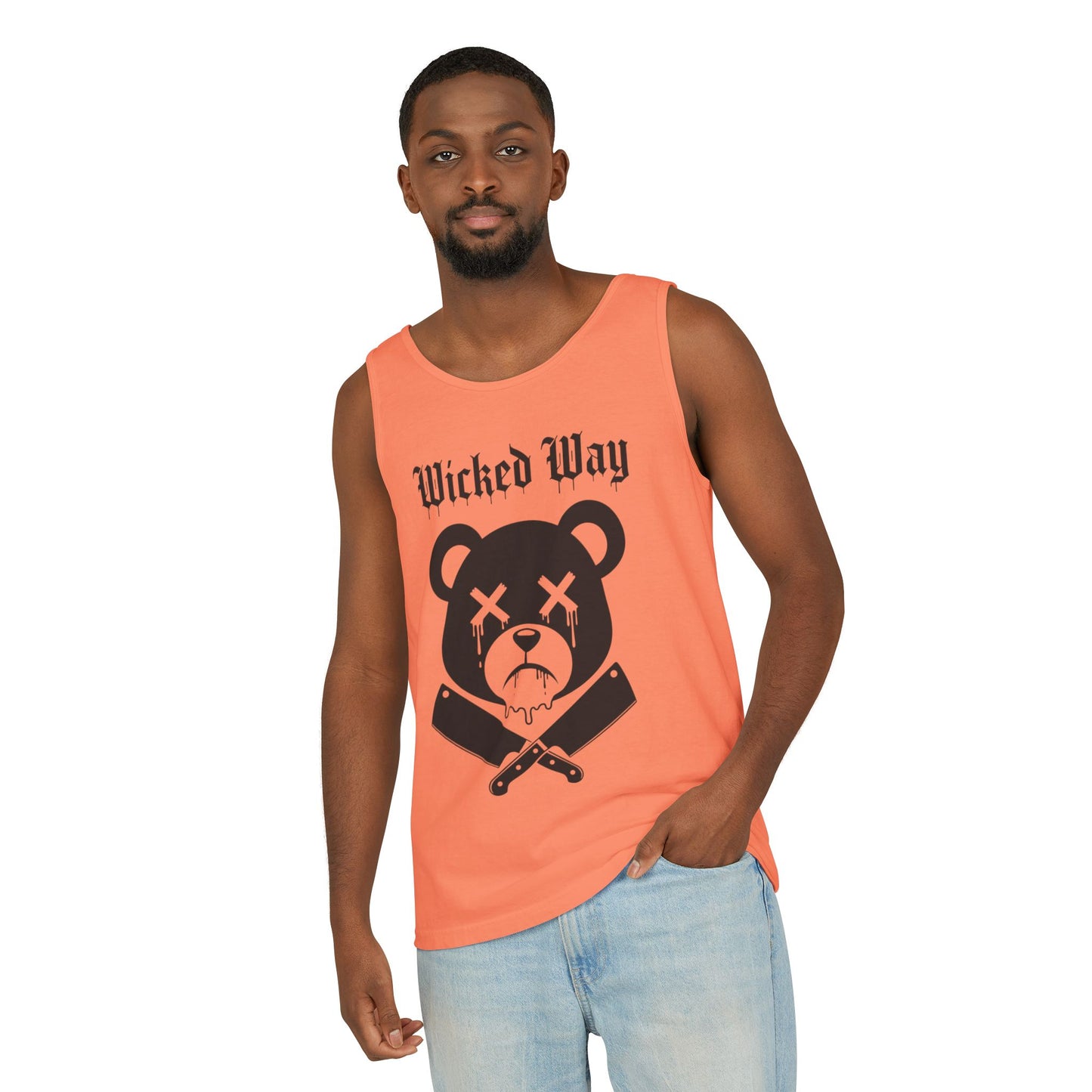 Limited Edition "Wicked Way" Drippy Bear Head Double Butcher Knife Tank Top