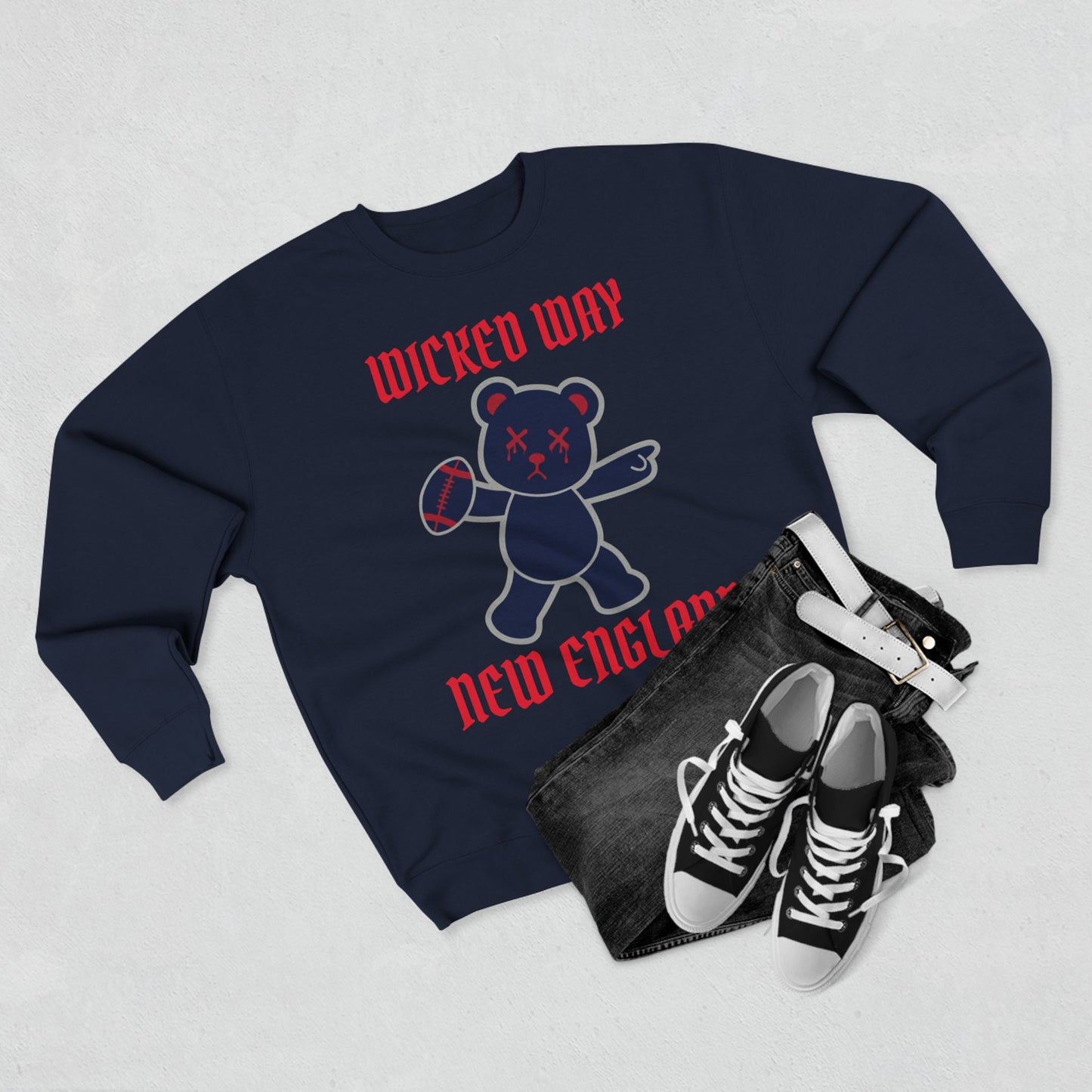 "Wicked Way" Deady Bear Football New England Crewneck Sweatshirt