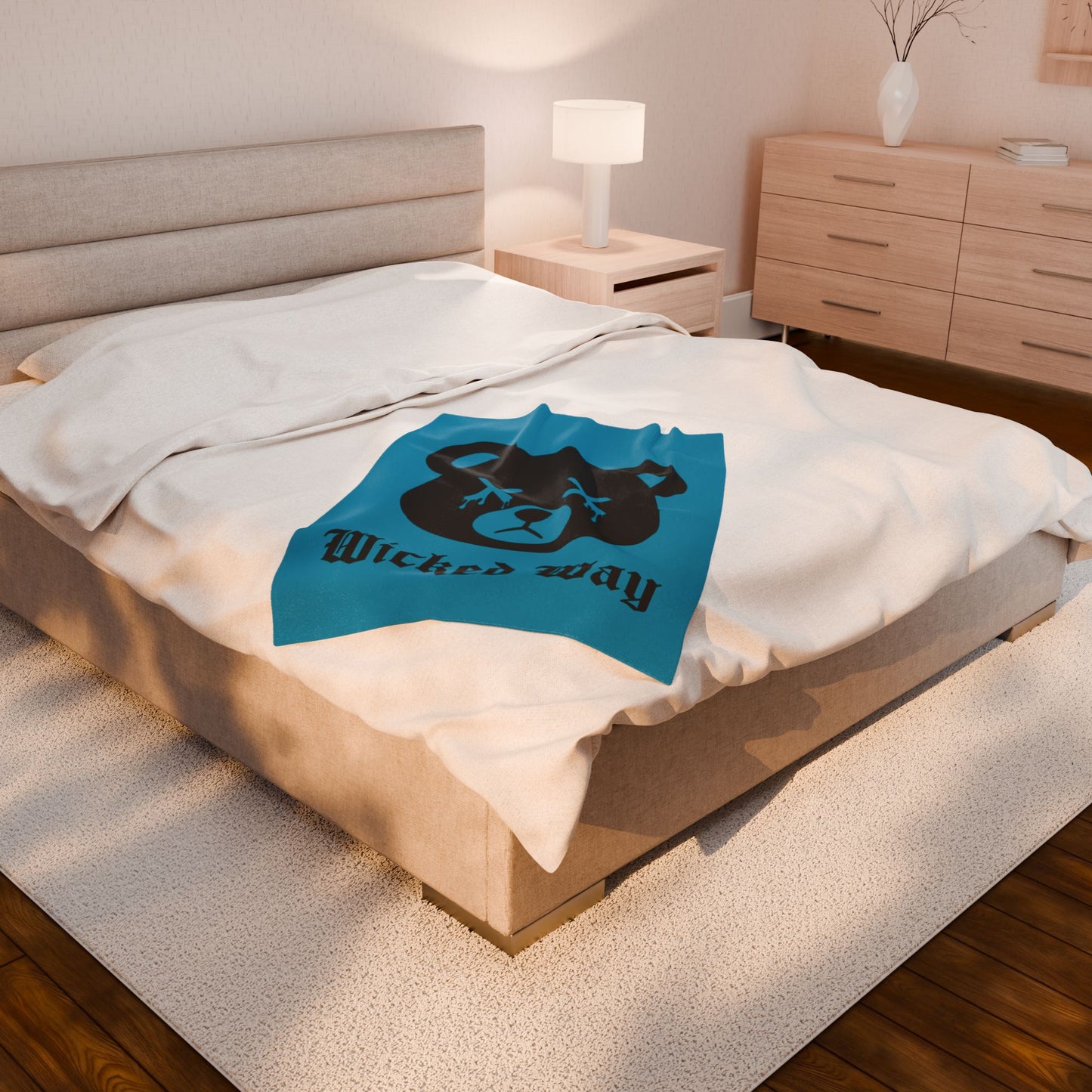 Teal "Wicked Way" Dead Bear Head Velveteen Plush Blanket