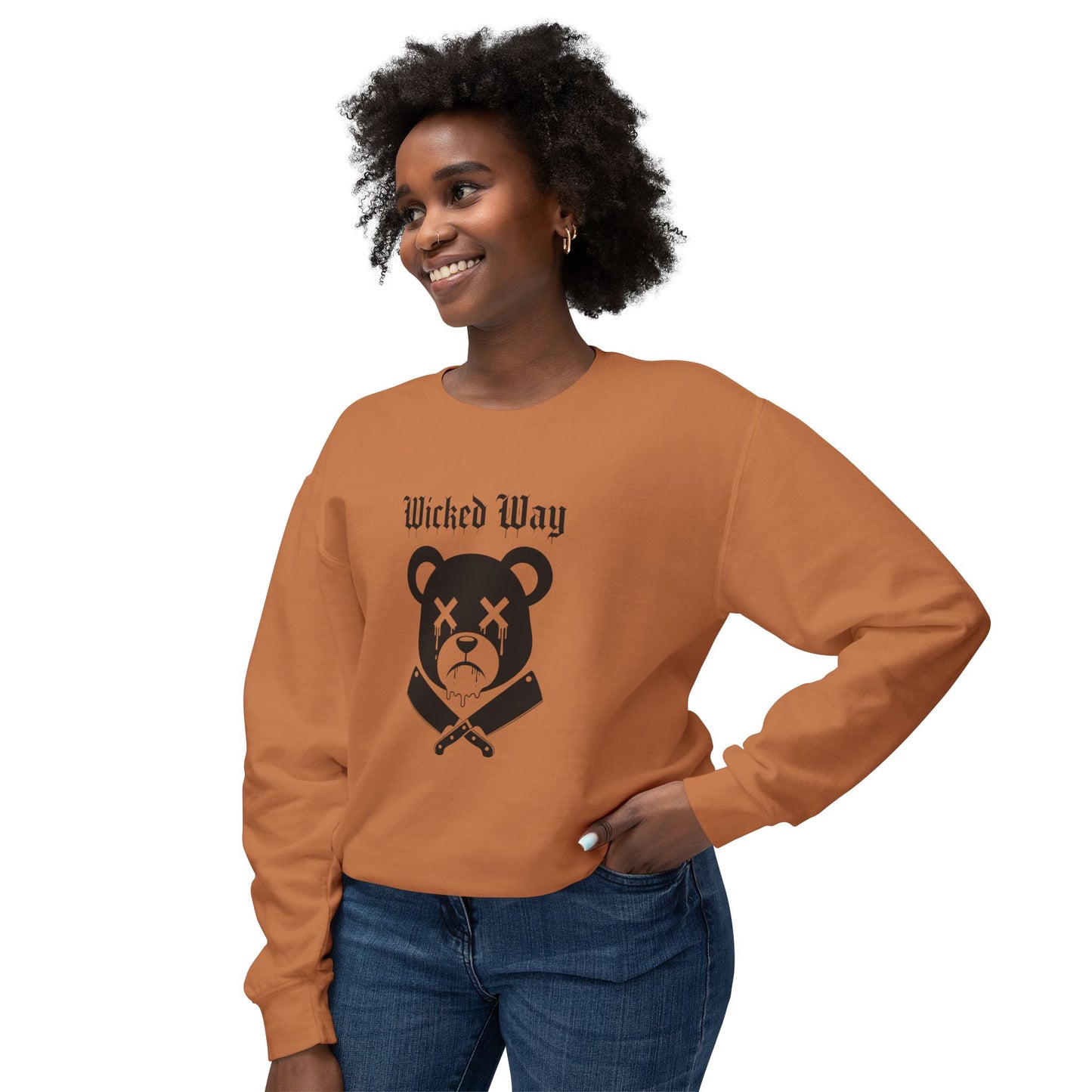 Limited Edition "Wicked Way" Drippy Bear Head Double Butcher Knife Lightweight Crewneck Sweatshirt (Multi Color Options)