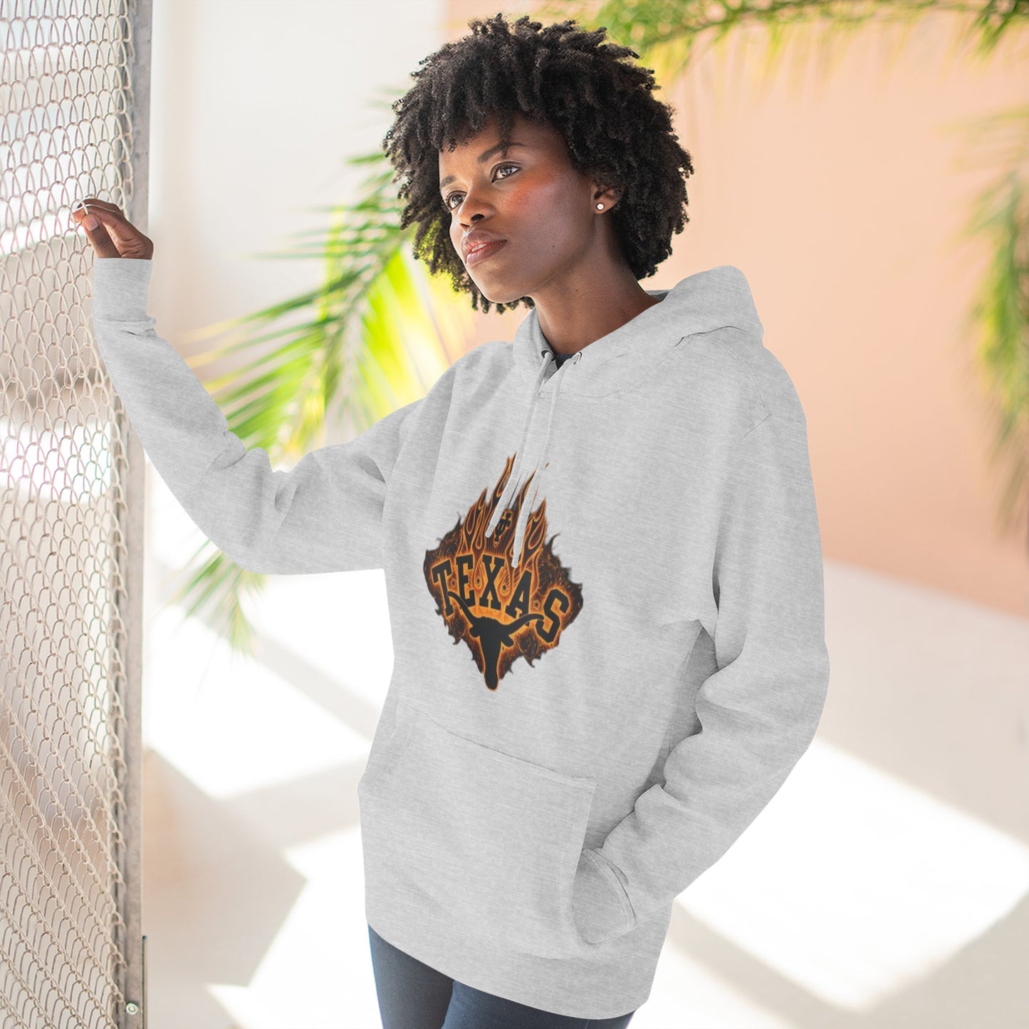 'Texas Firey Longhorn' Three-Panel Fleece Hoodie