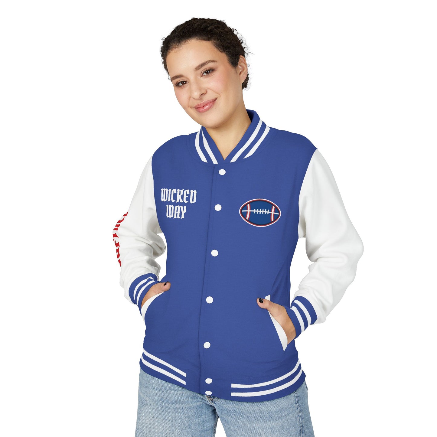 Royal Blue & White "Wicked Way" Buffalo Deady Bear Football Heavyweight Letterman Jacket