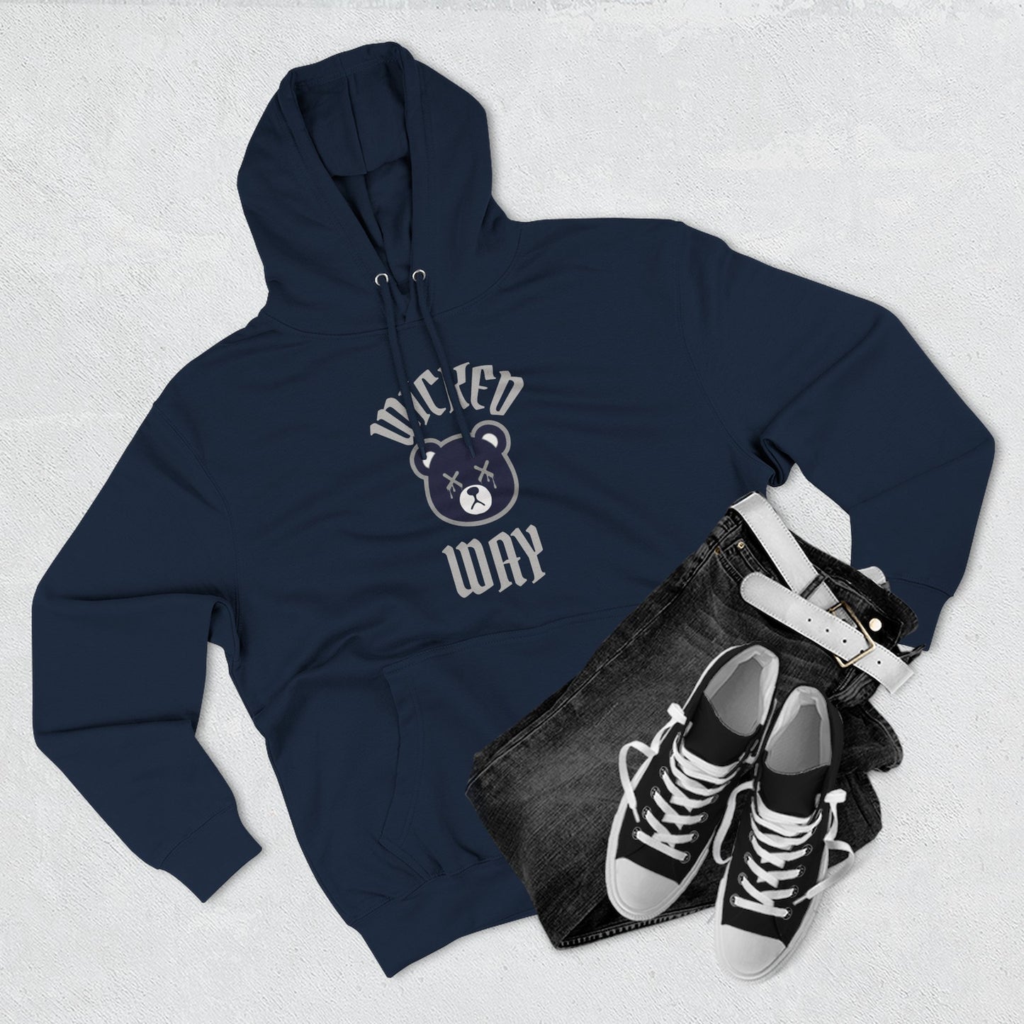 Navy "Wicked Way" Deady Bear Navy & Grey Fleece Hoodie